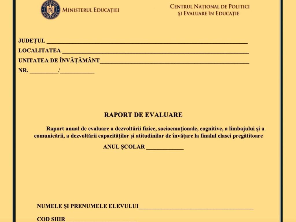 Raport de evaluare pentru elevii de la clasele pregătitoare și clasele&nbsp;I